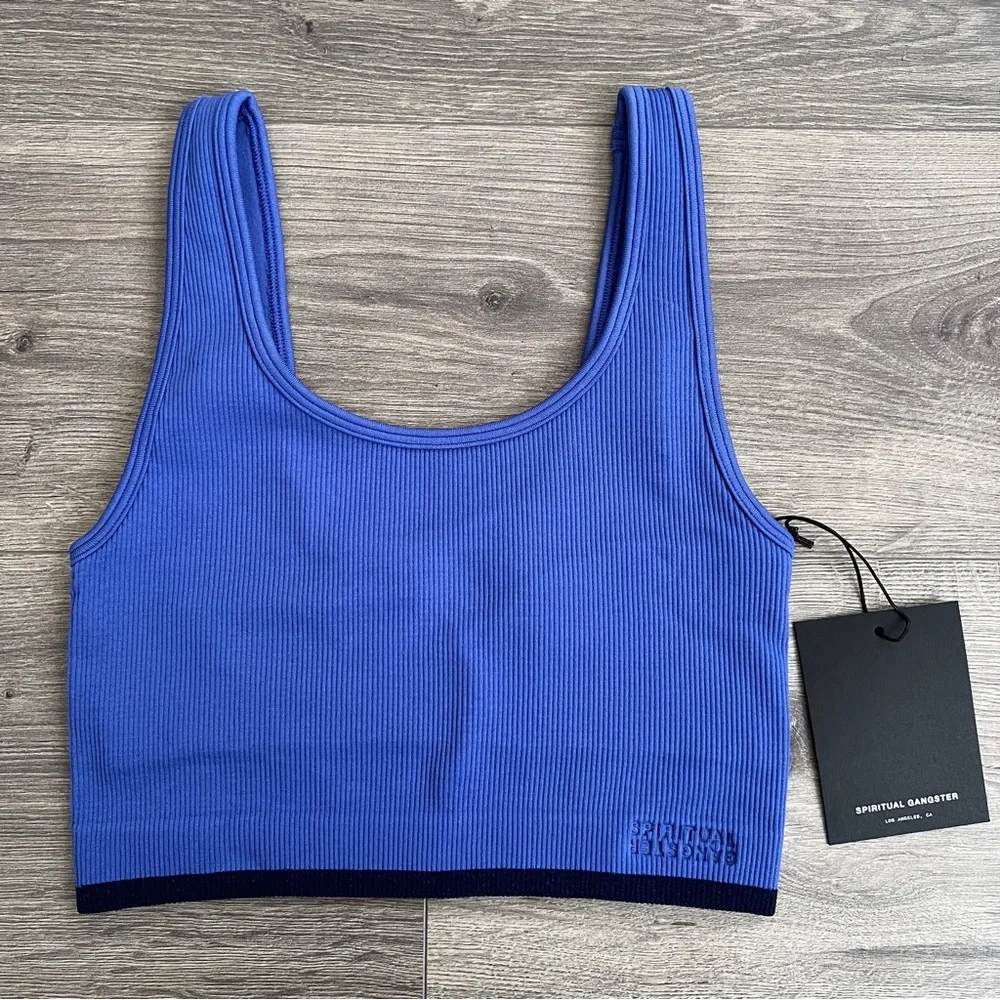 SPIRITUAL GANGSTER Seamless Sports Bra XS Periwinkle Blue Ribbed Activewear Gym